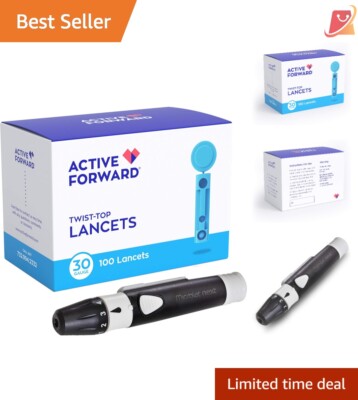 Blood Lancing Device Kit 100 Lancets 30G Adjustable Penetration Pain-Free Use