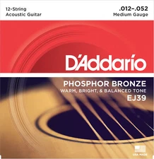 10 Sets D'Addario EJ39 Phosphor Bronze 12 String Acoustic Strings Medium 12-52