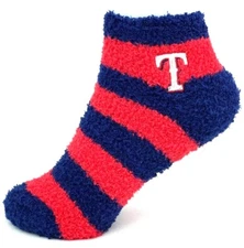 Texas Rangers Baseball Red & Navy Striped Fuzzy Soft Sleep Socks