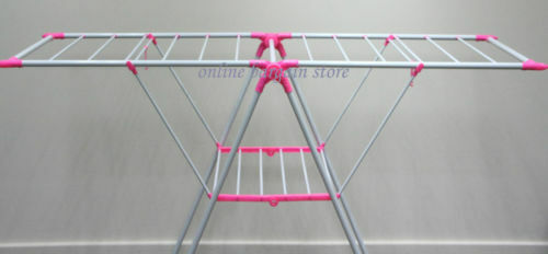 Support de séchage en tissu 2 niveaux en aluminium rose aérateur intérieur extérieur pliant 35 M - Photo 1/2