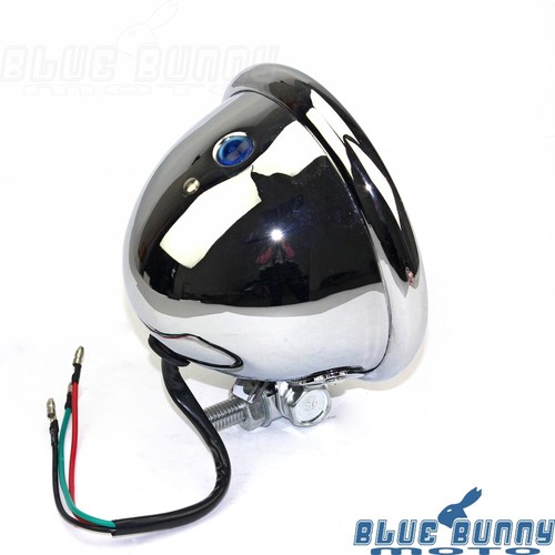 Chrome Bates Style 4.5" H4 Headlight Headlamp For Harley Chopper Bobber Cruiser - Picture 6 of 7