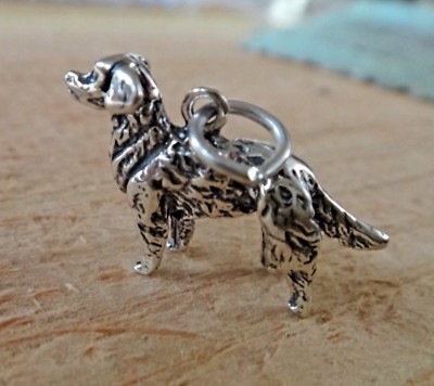 Sterling Silver 3D 15x24mm 4.5gram Golden Retriever Dog Charm 