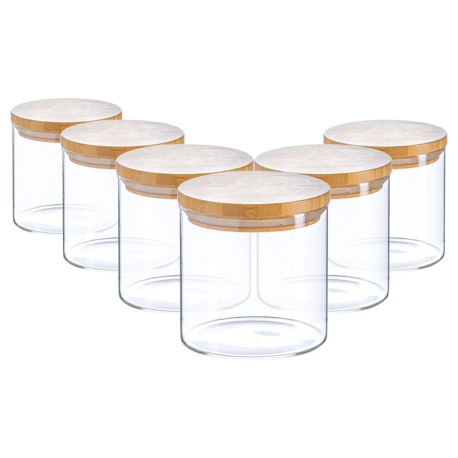 6x Scandi Glass Storage Jars with Wooden Lids Kitchen Food Canister 550ml