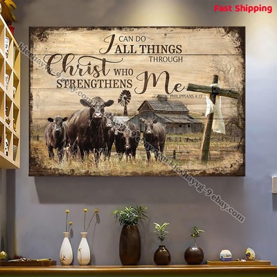 Farm Poster - Angus cows, Tranquil farm, Wooden Cross Poster - Gift For Farme...
