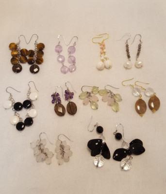 Badavici Sterling Silver Drop Dangle Gemstone Earrings Tiger Eye Amethyst Choose