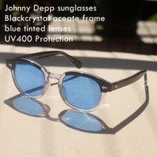 Men blue sunglasses blackcrystal acetate glasses johnny depp blue sunglasses