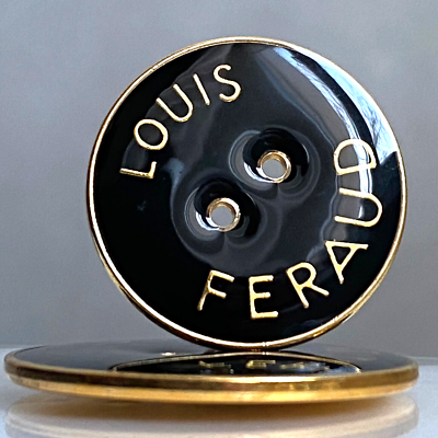 Lot De 2 Boutons De Marque Louis Féraud - Métal Doré émaillé Noir - 22,5 Et 28 Mm