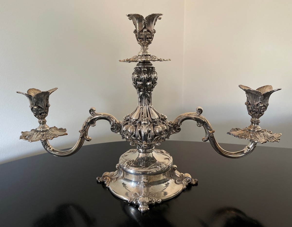 Large Silver Plate Candelabra (3) Candle Holder Reed And Barton