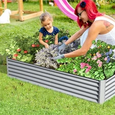 Domi 8x4x1.5ft Metal Galvanized Raised Garden Bed, Silver Planter Box