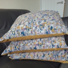 Image of 3 x Paoletti Velvet Cushions Ochre pink blue abstract multi Feather filled BNWT