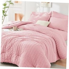 Queen Comforter Set Seersucker 7 Pieces, All Season Queen 88"x 88" Pink