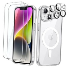 5 in 1 Magnetic Case for iPhone 14 6.1-Inch with 2-Pack Tempered Glass Clear