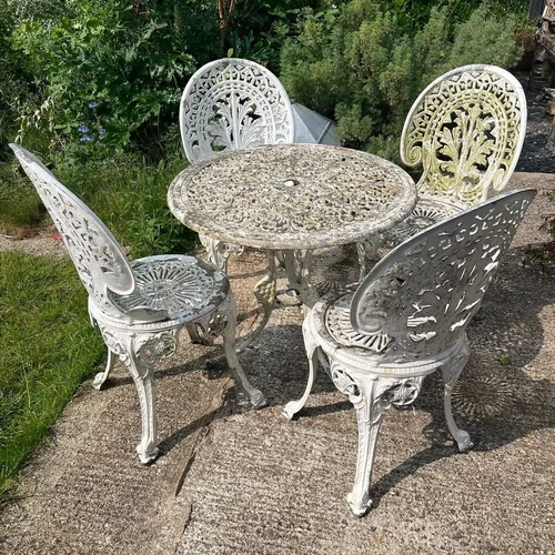 Aluminium White Garden Table And 4 Chairs Great Worn Patina Patio Rustic