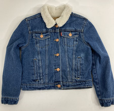 Levi  s Sherpa Lined Blue Denim Jean Jacket Youth Medium 10-12 Red Tab Pockets