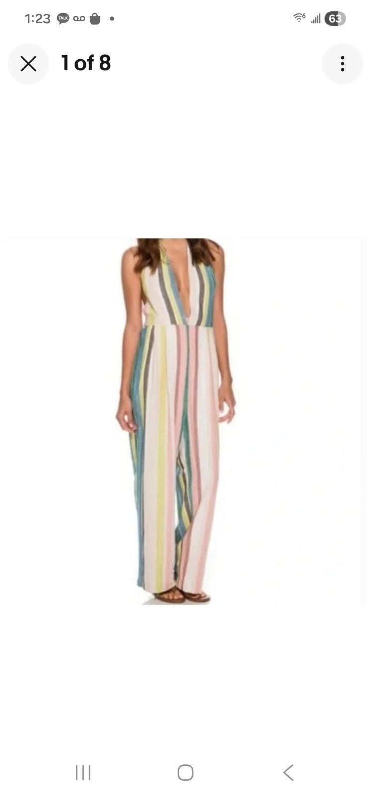 Free People Colorful Boho Tie Back Deep V Neck Linen Striped Jumpsuit 4