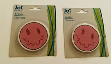 2 New Pink Smiley Face Jot Erasers 2 11/16  