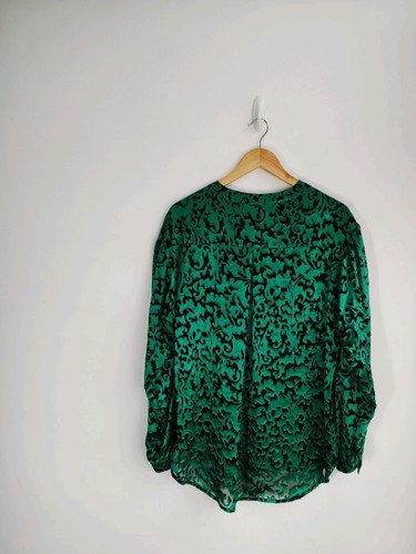 Planet Vintage Blouse Size 16 90s Black Green Sheer Long Sleeve Buttoned Womens - Bild 4 von 13