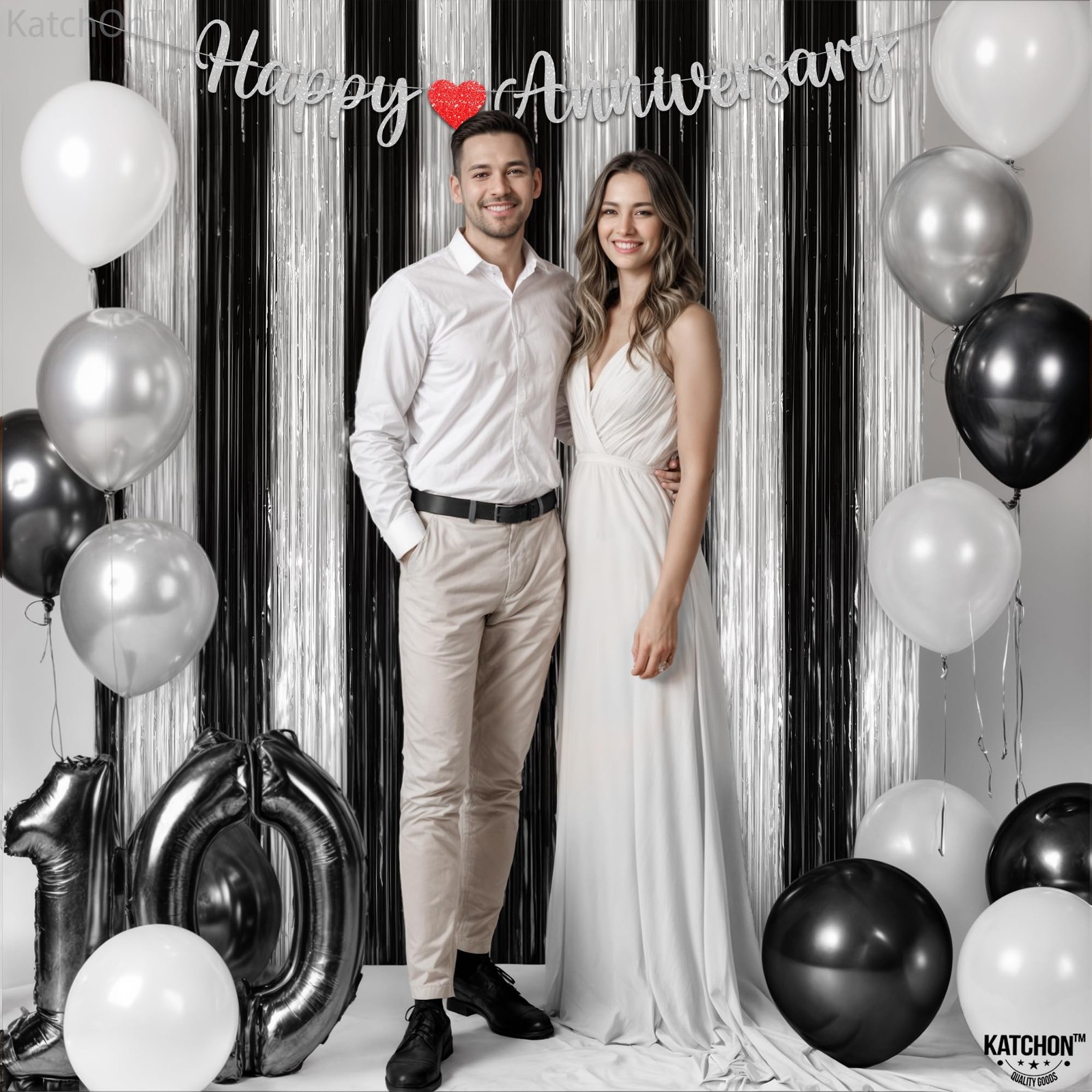 KatchOn XtraLarge Black and Silver Fringe Curtain - 3.2x8 Feet, Pack of 2 | S...