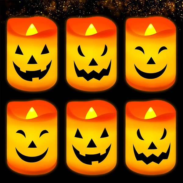 LED Kerzen Flammenlos 6 StüCk KüRbis Mit Verschiedenen AusdrüCken Halloween Deko-image