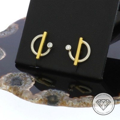Wert 1.150,- Funkelnde Brillant Ohrringe 950 Platin & 750 / 18 Kt Gelb Gold xxyy