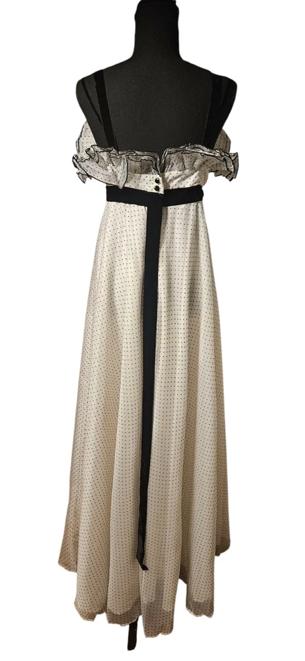 Vintage Black And White Swiss Dot Maxi Empire Dress By Denise L Mkd Sz 11 - Image 4 of 4