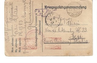 CARTOLINA PRIGIONIERO DI GUERRA GEFANGENENLAGER CROSSEN a. O. TIMBRI TEDESCHI