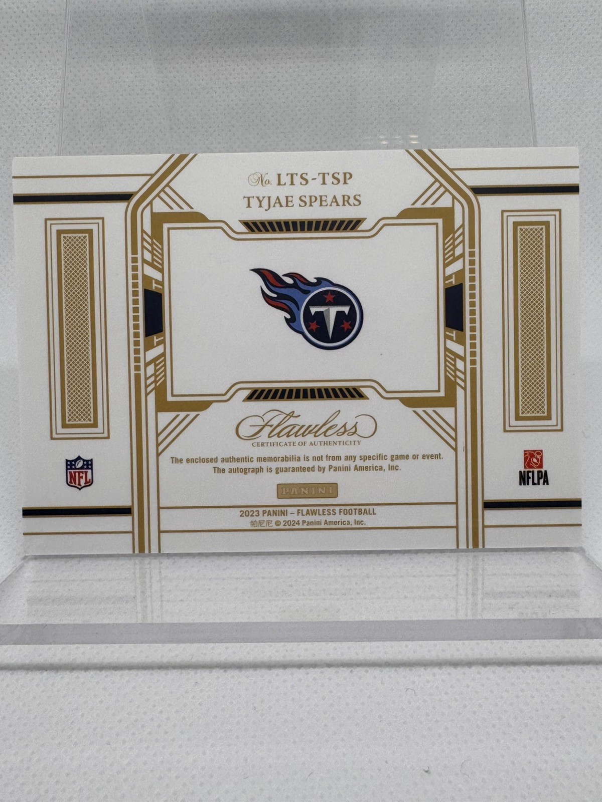 Tyjae Spears 2023 Panini Flawless Symbolic RC Nike Logo Patch Auto 2/2 Titans view 7