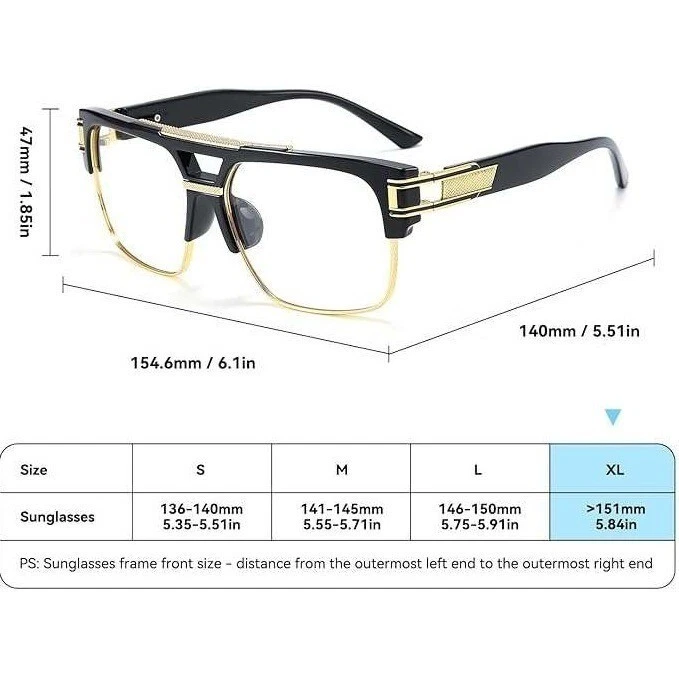 Gafas de moda para hombre marco negro dorado estilo hip hop lentes transparentes lentejas de gran tamaño Foto 4 de 4