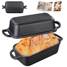 GRMImosa 2 in 1 Cast Iron Bread Loaf Pan with Lid Pans for Baking 9x5 Even Heat