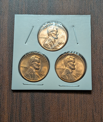 1968 PDS - 3 Uncirculated Lincoln Pennies - FREE SHIPPING - Picture 1 of 2