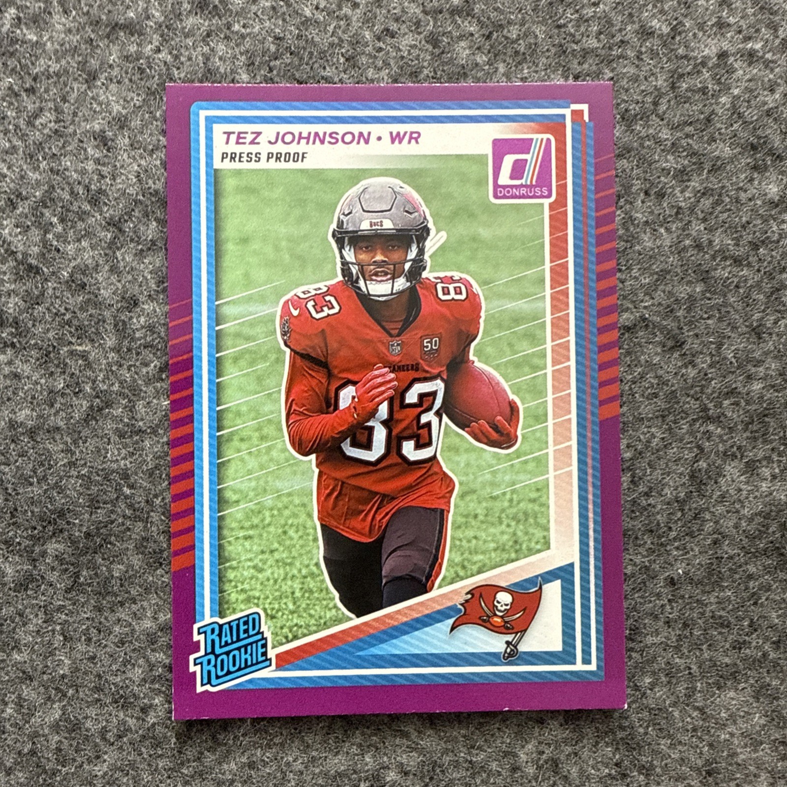 Tez Johnson #313 - 2025 Panini Donruss - Purple Press Proof Rated Rookie - Bucs