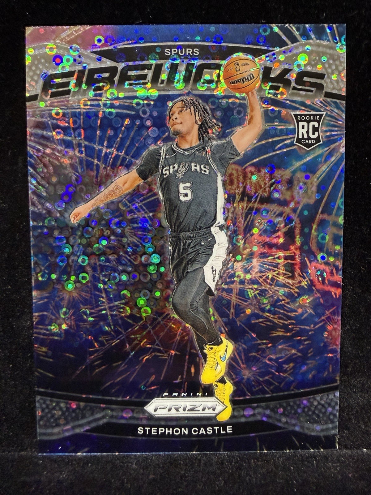 2024-25 Panini Prizm Fireworks #13 Stephon Castle Fast Break Prizm RC Spurs