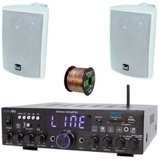 Pyle PDA4BU 200W Home Audio Receiver, 2x 4" 200W Indoor/Outdoor Speakers, Wire