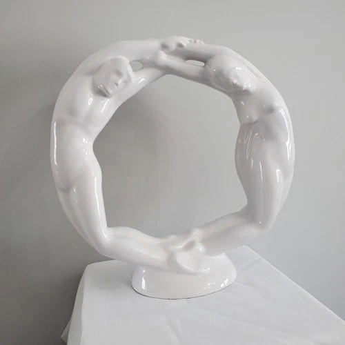 Vintage 14.5" Haeger  Eternity Circle of Love Gloss White Figure Statue MCM