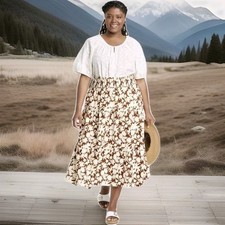 Universal Thread Brown Floral Stretch Waist Maxi Flowy Pockets Skirt