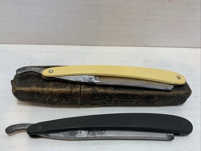 Antique Star Safety case, Straight Razor W/ Joseph Elliot s Black Handle 7 