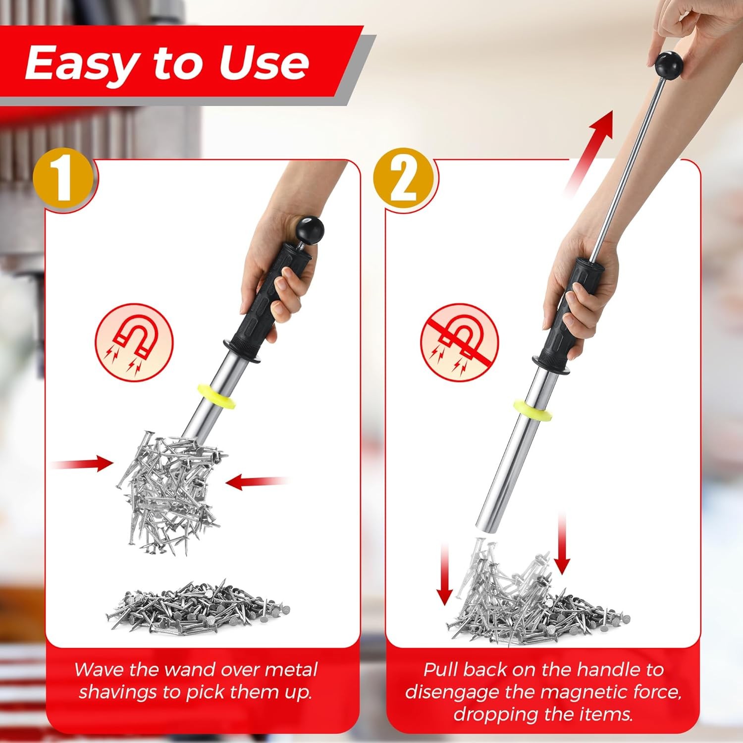 Magnetic Pickup Tool, Magnet Wand with Release Handle, Magnetic Chip Collector