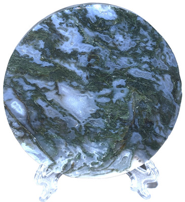 Beautiful Moss Agate Disc w/Stand 3.63''/162 Grams