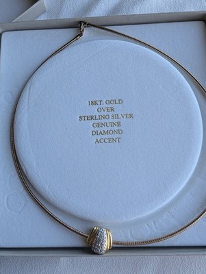 Omega Halskette 18 Karat Gold über Sterlingsilber | Diamant-Akzent Plättchen