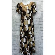 Jane Yet Maxi Dress Lace Chest Cream Beige & Brown Size XS Stretchy Cottagecore