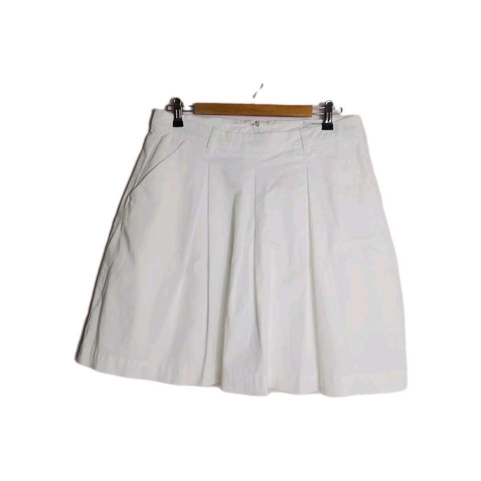 Veronika Maine Designer Lined Stretch Pleated White Skirt Pockets Size 10 EUC