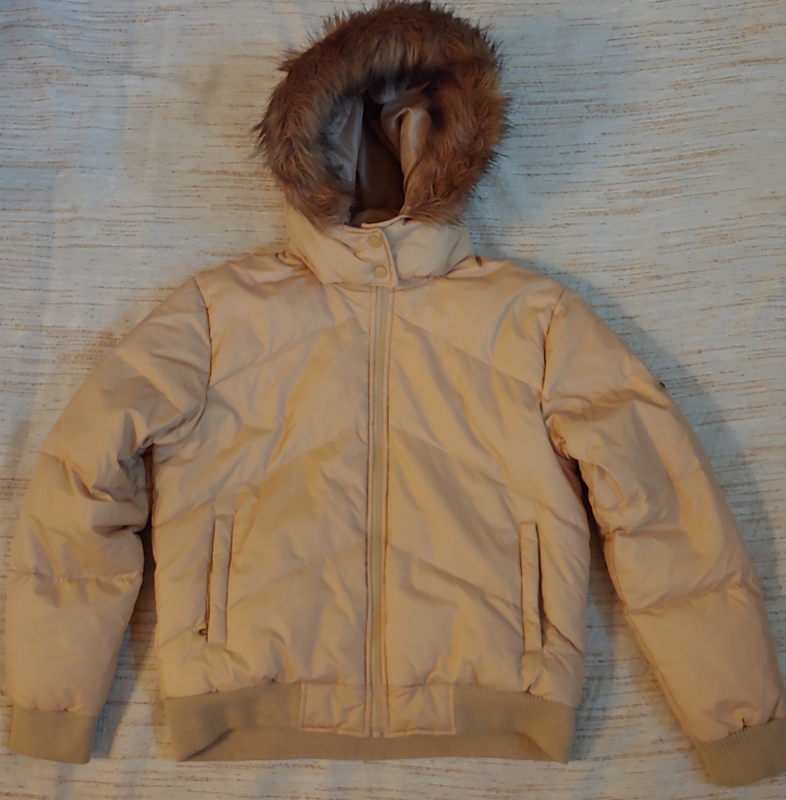 Steve Madden Womens Sz M Puffer Yellow Brown Hooded Jacket Coat