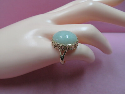 Sanuk 14k Solid Y. Bandring Gold grüner Jadeit Jade Größe 5 / 5,53 Gramm