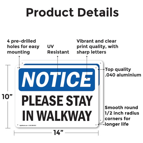 (2 Pack) Please Stay In Walkway OSHA Notice Sign Decal Metal Plastic - Bild 2 von 23