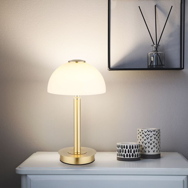 Tischlampe Nachttischleuchte Leseleuchte Touch Dimmbar Led Messing Opal Glas-image