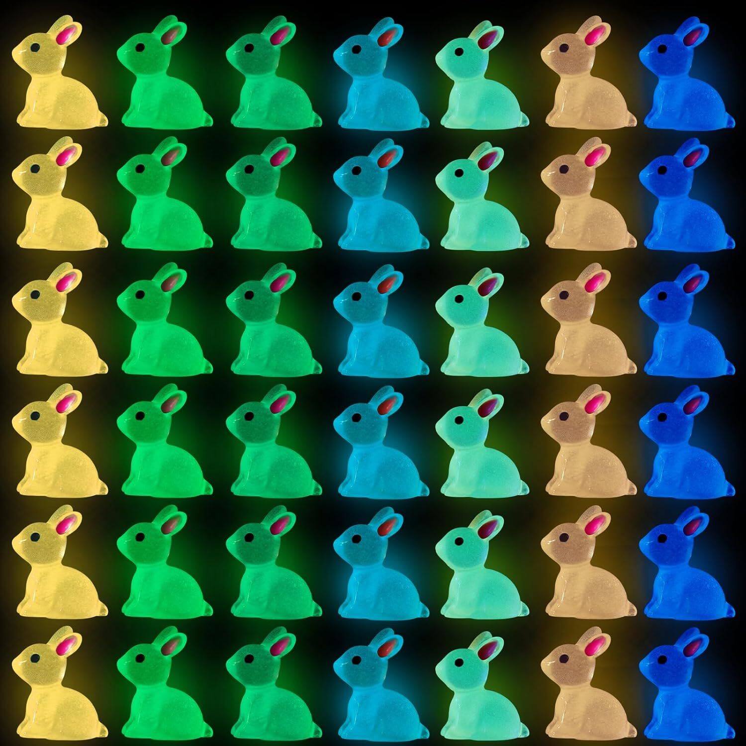 70pcs Glow-in-the-Dark Mini Resin Bunny Figures for Easter Decor & Party Favors