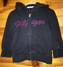 Tommy Hilfiger Girls Navy Hoodie Hooded Zip-Up Jacket Eyelet Pockets Size 2T