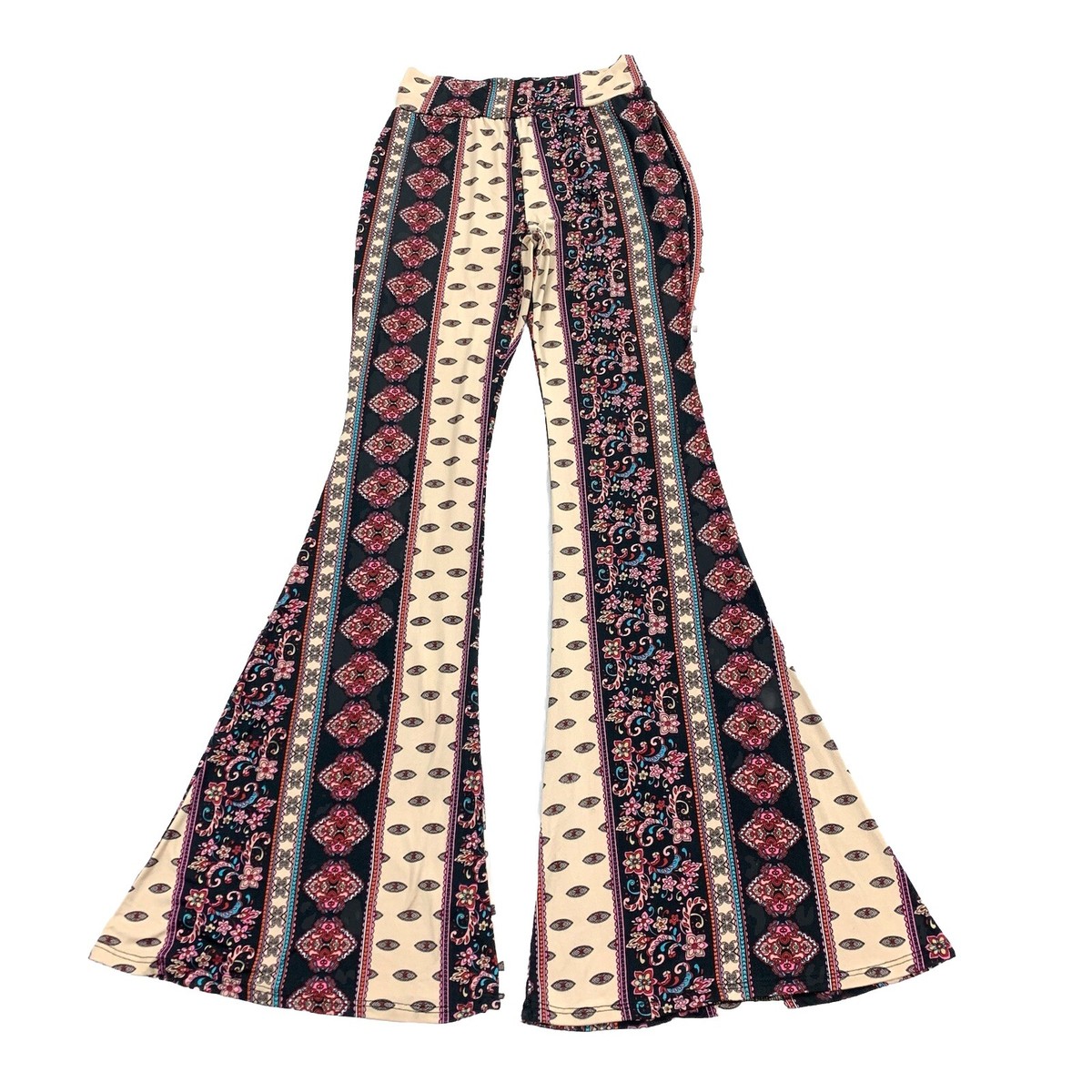 High Waisted Boho Stretchy Bell Bottom Pants Lollipops High Waist Boho  Flare Leg Bell Bottom Leggings Medium