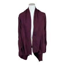 Joan Rivers Women's Plush Ribbed Waterfall Front Cardigan Cranberry Large Size