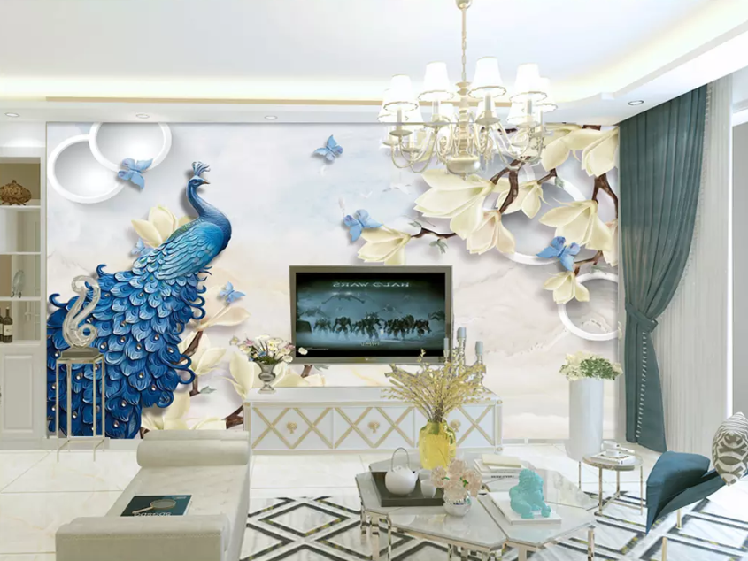 3D Blue Peacock 2424 Wallpaper Mural Wall Print Wall Wallpaper